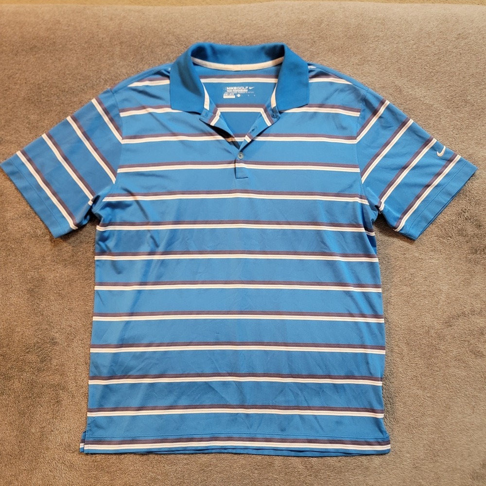 Nike Dri-FIT Tour Performance Men's Golf Polo Blue Striped Large L Short Sleeve